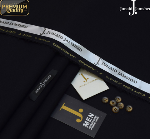 J Dot Wash and Wear Unstitched Suit for Men- Jet Black - JJCT-05