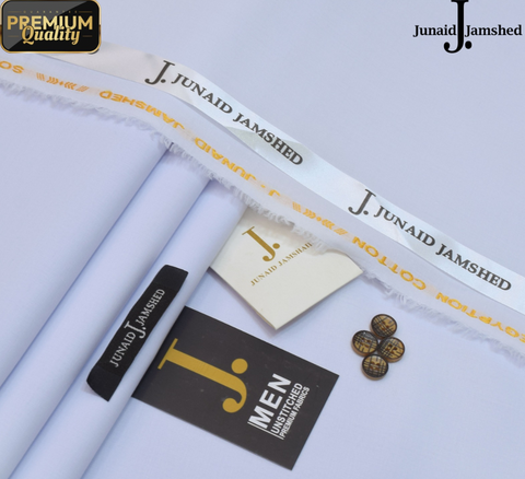 J Dot Wash and Wear Unstitched Suit for Men - White - JJCT-16